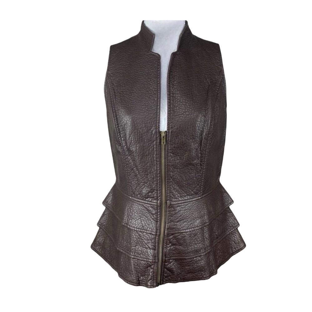 V Christina Womens Vest Black Faux Leather Zip Peplum Tiered Design XL Boho y2k